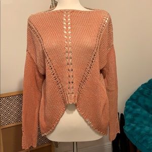 Sweater, cream with an orange/coral color, hi-low